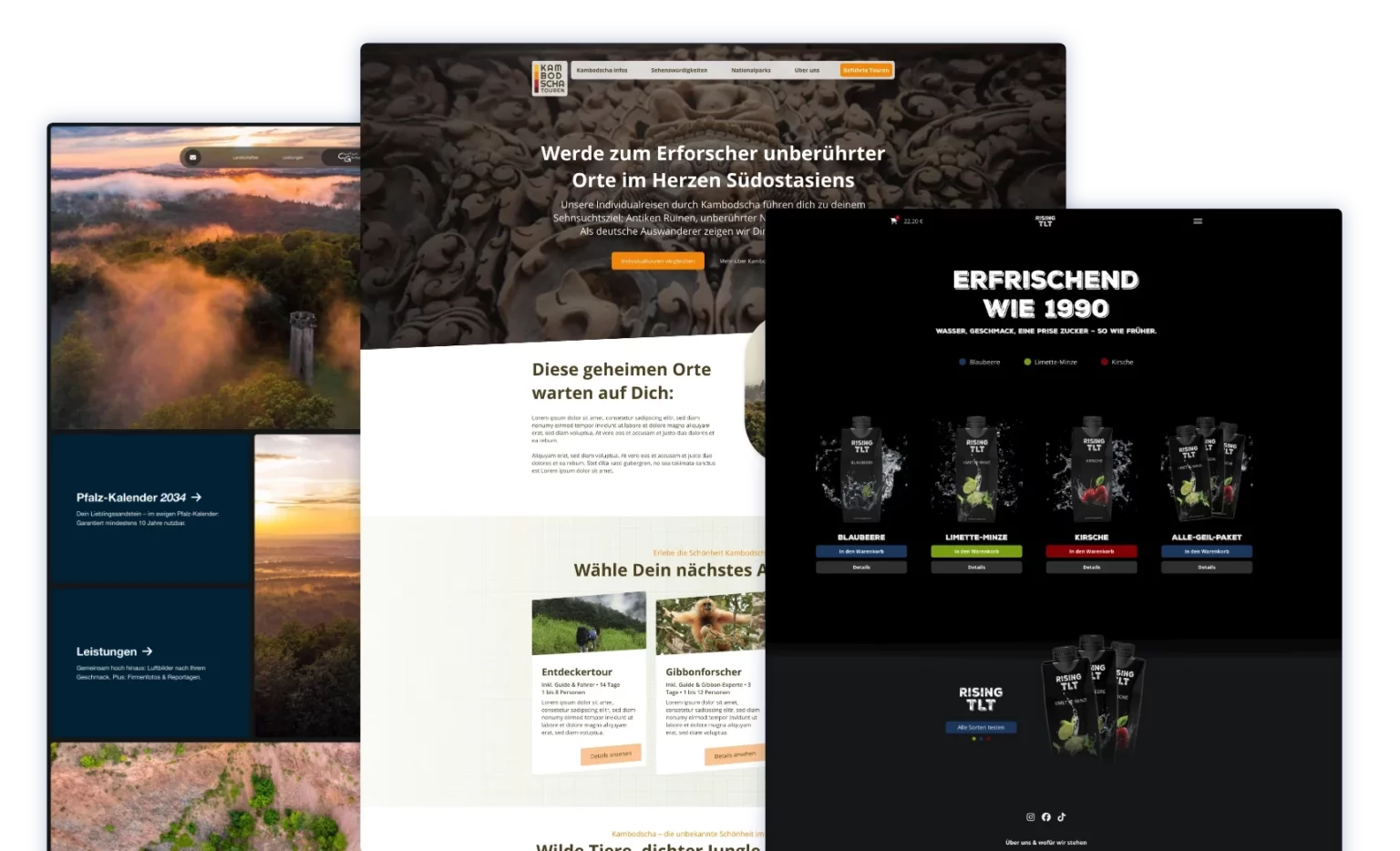 Beispiele für gutes Webdesign: 3 unterschiedliche Startseiten für verschiedene Firmen